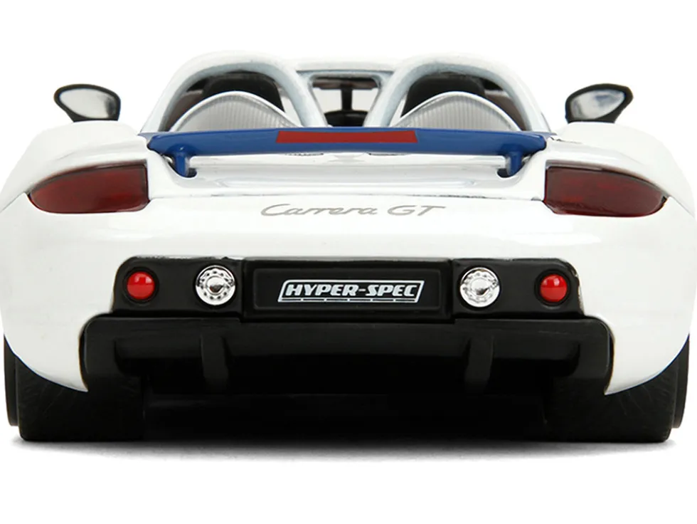 Porsche Carrera GT Convertible #04 "Chevron" White with Graphics "Hyper-Spec" Series 1/24 Diecast Model Car by Jada