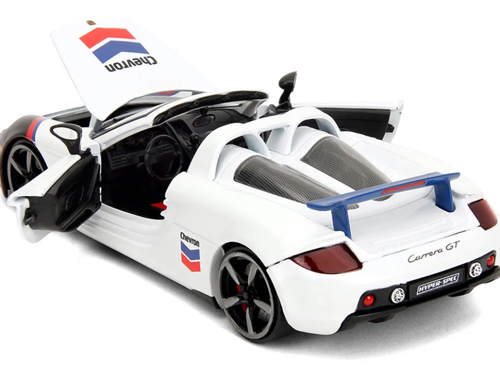 Porsche Carrera GT Convertible #04 "Chevron" White with Graphics "Hyper-Spec" Series 1/24 Diecast Model Car by Jada