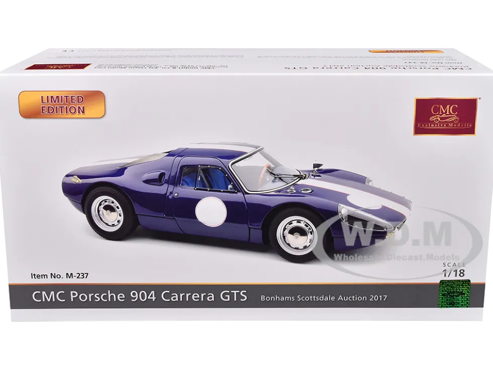 Porsche 904 Carrera GTS Dark Blue with White Stripe "Bonhams Scottsdale Auction 2017" Limited Edition to 1000 pieces Worldwide 1/18 Diecast Model Car by CMC