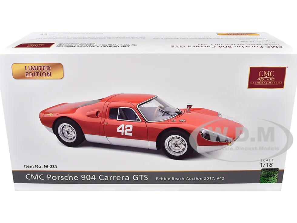 Porsche 904 Carrera GTS #42 Red "Pebble Beach Auction 2017" Limited Edition to 1000 pieces Worldwide 1/18 Diecast Model Car by CMC