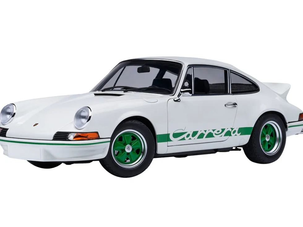 Porsche 911 Carrera 2.7 RS Grand Prix White with Green Stripes and Wheels 1/18 Model Car by Autoart