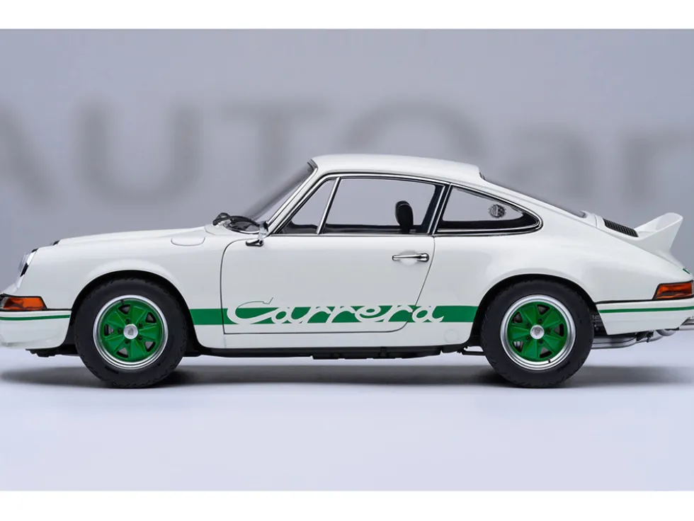 Porsche 911 Carrera 2.7 RS Grand Prix White with Green Stripes and Wheels 1/18 Model Car by Autoart