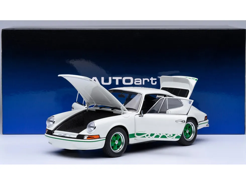 Porsche 911 Carrera 2.7 RS Grand Prix White with Green Stripes and Wheels 1/18 Model Car by Autoart