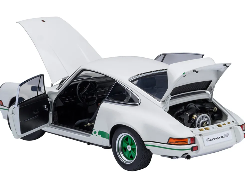 Porsche 911 Carrera 2.7 RS Grand Prix White with Green Stripes and Wheels 1/18 Model Car by Autoart