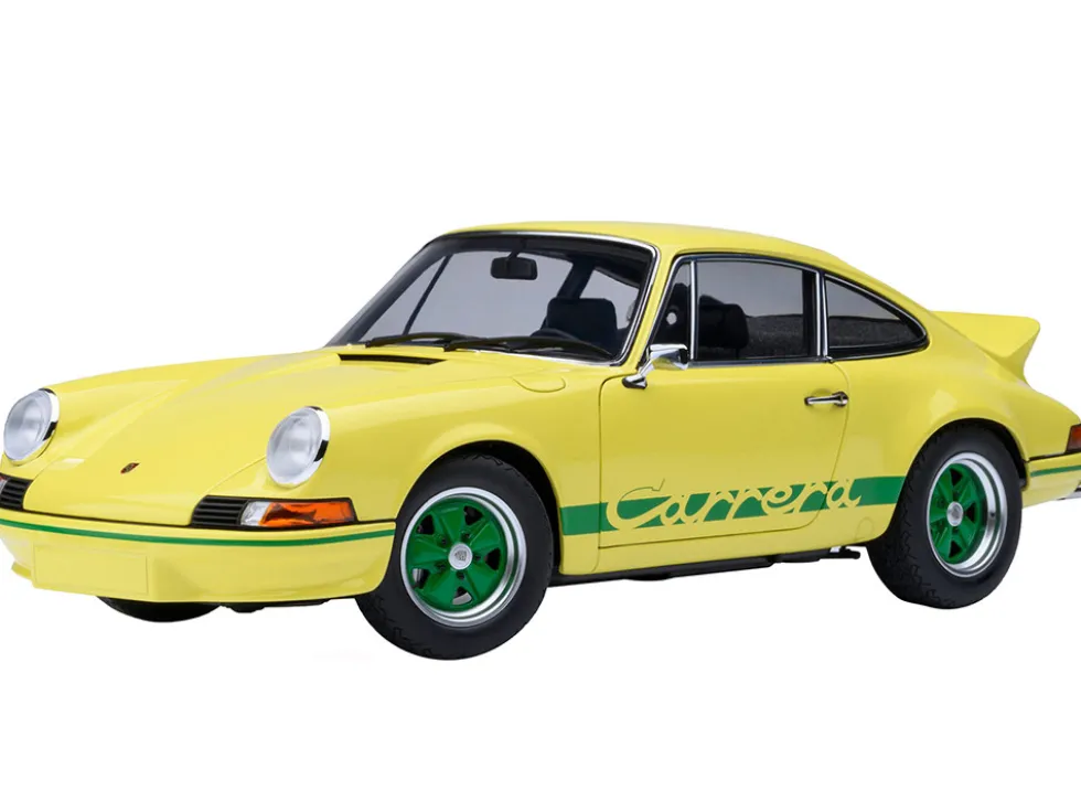 Porsche 911 Carrera 2.7 RS Light Yellow with Green Stripes and Wheels 1/18 Model Car by Autoart