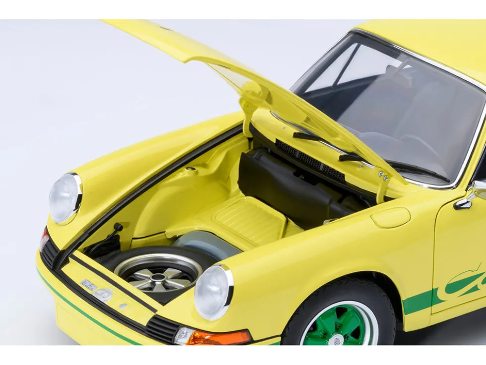 Porsche 911 Carrera 2.7 RS Light Yellow with Green Stripes and Wheels 1/18 Model Car by Autoart