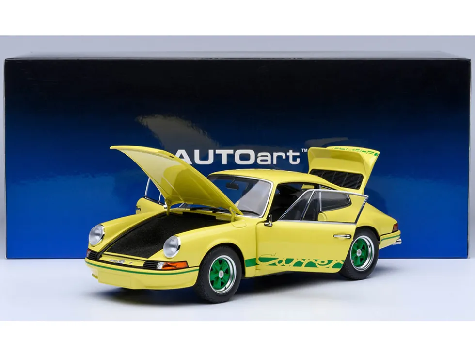 Porsche 911 Carrera 2.7 RS Light Yellow with Green Stripes and Wheels 1/18 Model Car by Autoart