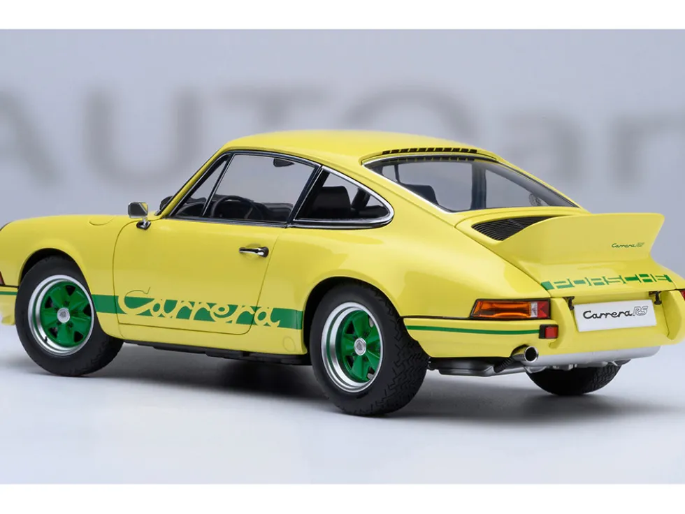 Porsche 911 Carrera 2.7 RS Light Yellow with Green Stripes and Wheels 1/18 Model Car by Autoart