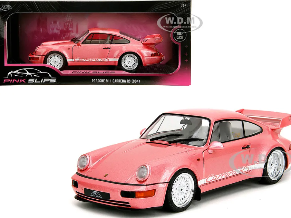 Porsche 911 Carrera RS (964) Pink Metallic with White Stripes "Pink Slips" Series 1/18 Diecast Model Car by Jada