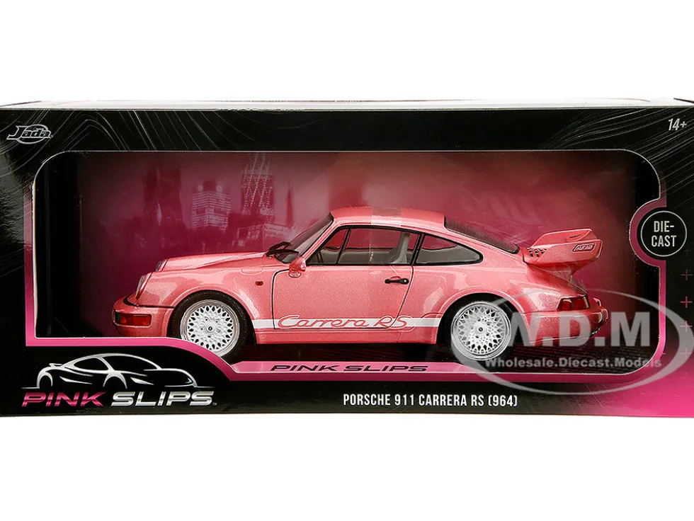 Porsche 911 Carrera RS (964) Pink Metallic with White Stripes "Pink Slips" Series 1/18 Diecast Model Car by Jada
