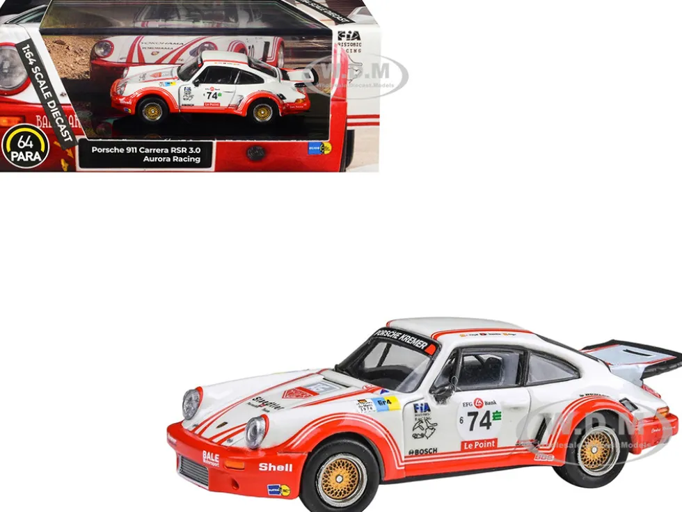 Porsche 911 Carrera RSR 3.0 #74 "Aurora Racing" White with Red Stripes 1/64 Diecast Model Car by Paragon Models