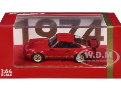 1974 Porsche 911 Carrera RS 3.0 Red with Gold Stripes 1/64 Model Car by Spark