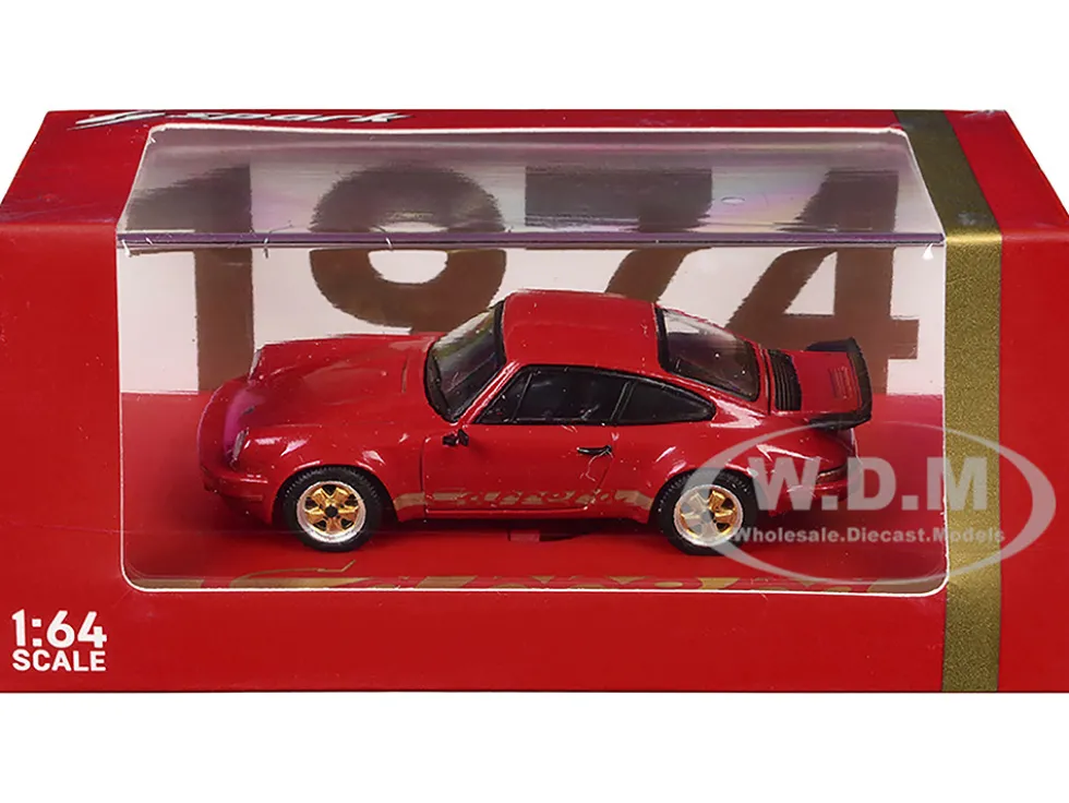 1974 Porsche 911 Carrera RS 3.0 Red with Gold Stripes 1/64 Model Car by Spark