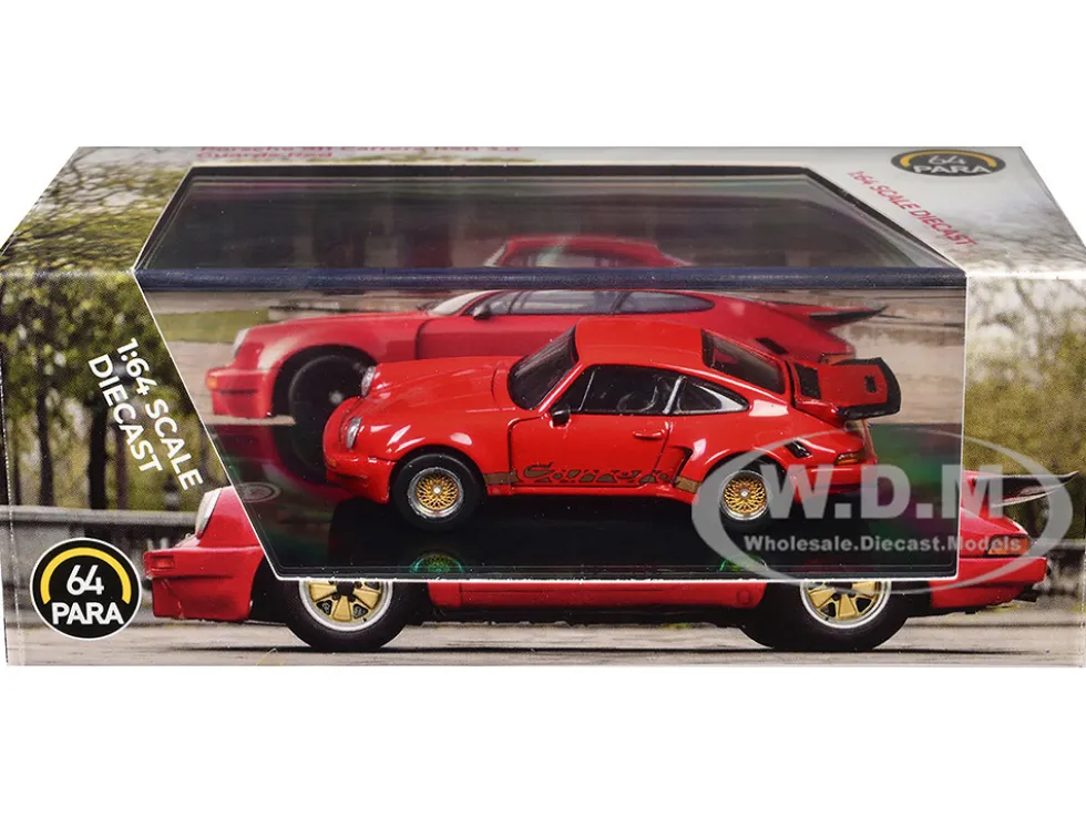 Porsche 911 Carrera RSR 3.0 Guards Red with Gold Stripes and Wheels 1/64 Diecast Model Car by Paragon Models