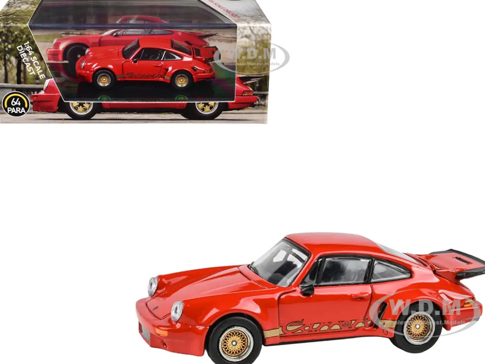 Porsche 911 Carrera RSR 3.0 Guards Red with Gold Stripes and Wheels 1/64 Diecast Model Car by Paragon Models