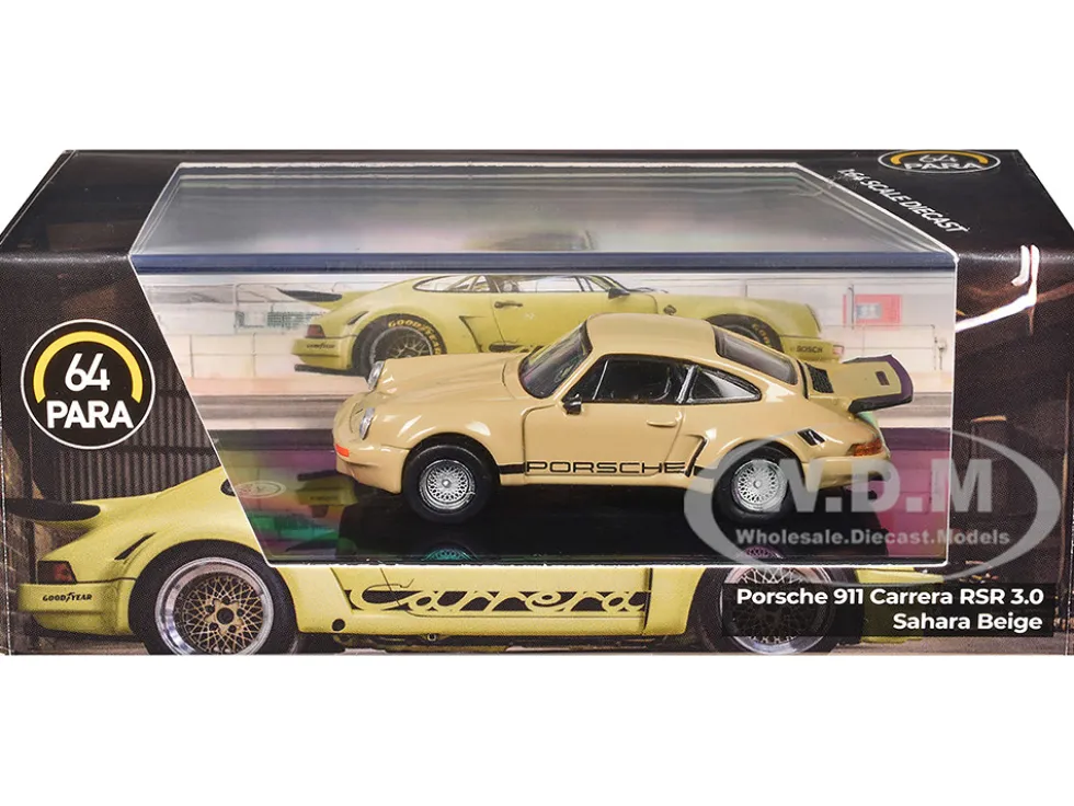 Porsche 911 Carrera RSR 3.0 Sahara Beige with Black Stripes 1/64 Diecast Model Car by Paragon Models