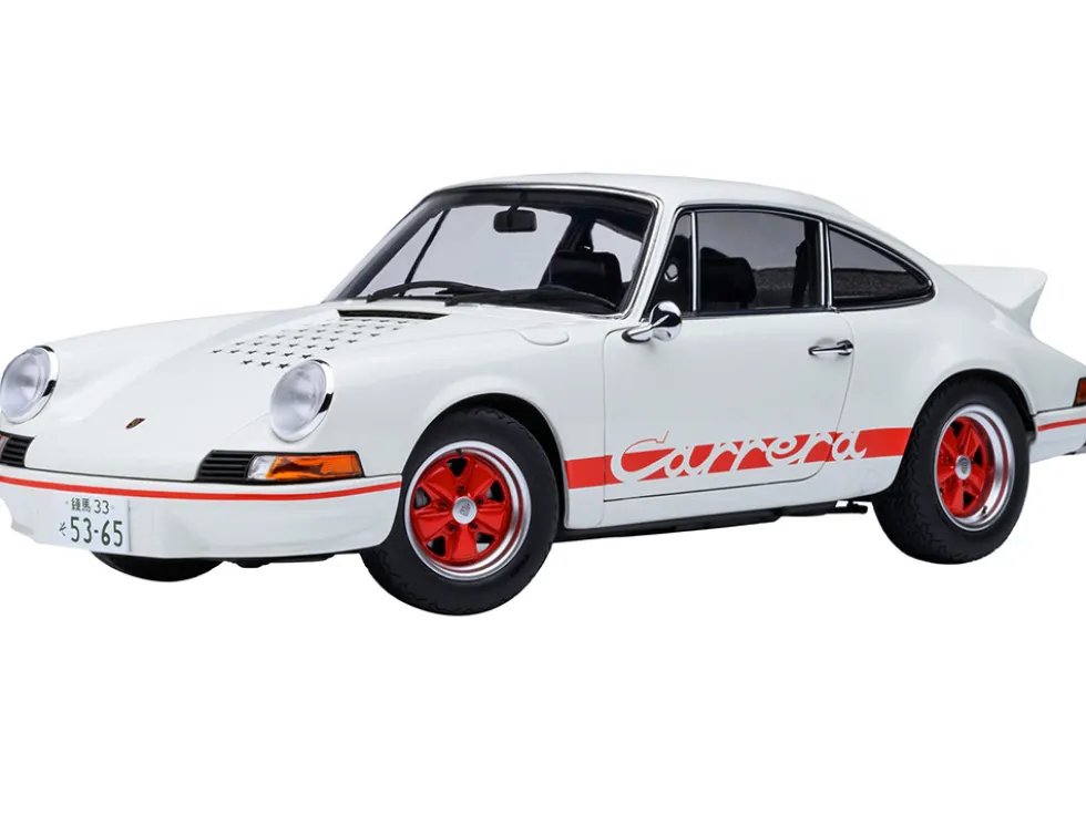 Porsche 911 Carrera 2.7 RS "The Circuit Wolf" White with Red Stripes and Wheels with Hood Graphics 1/18 Model Car by Autoart