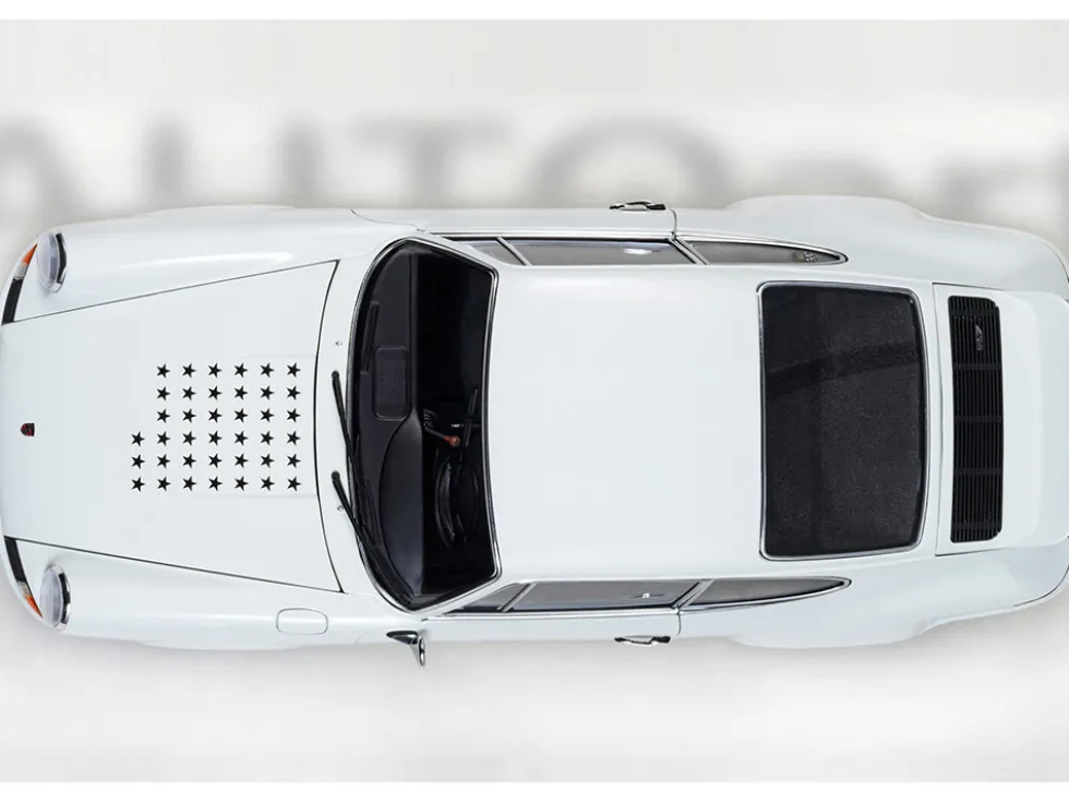 Porsche 911 Carrera 2.7 RS "The Circuit Wolf" White with Red Stripes and Wheels with Hood Graphics 1/18 Model Car by Autoart