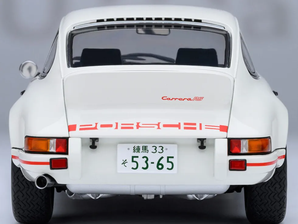 Porsche 911 Carrera 2.7 RS "The Circuit Wolf" White with Red Stripes and Wheels with Hood Graphics 1/18 Model Car by Autoart