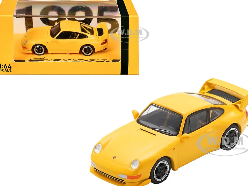 1995 Porsche 911 Carrera RS 3.8 Yellow 1/64 Model Car by Spark