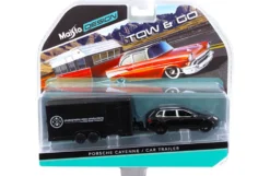Porsche Cayenne Black and Car Trailer Tow & Go 1/64 Diecast Model Maisto 15368-L