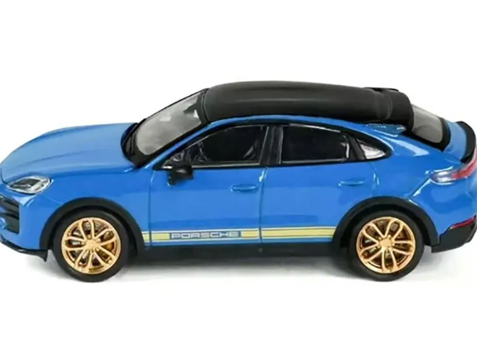 Porsche Cayenne Turbo GT Blue with Black Top and Gold Stripes 1/64 Diecast Model Car by Trends Hobby
