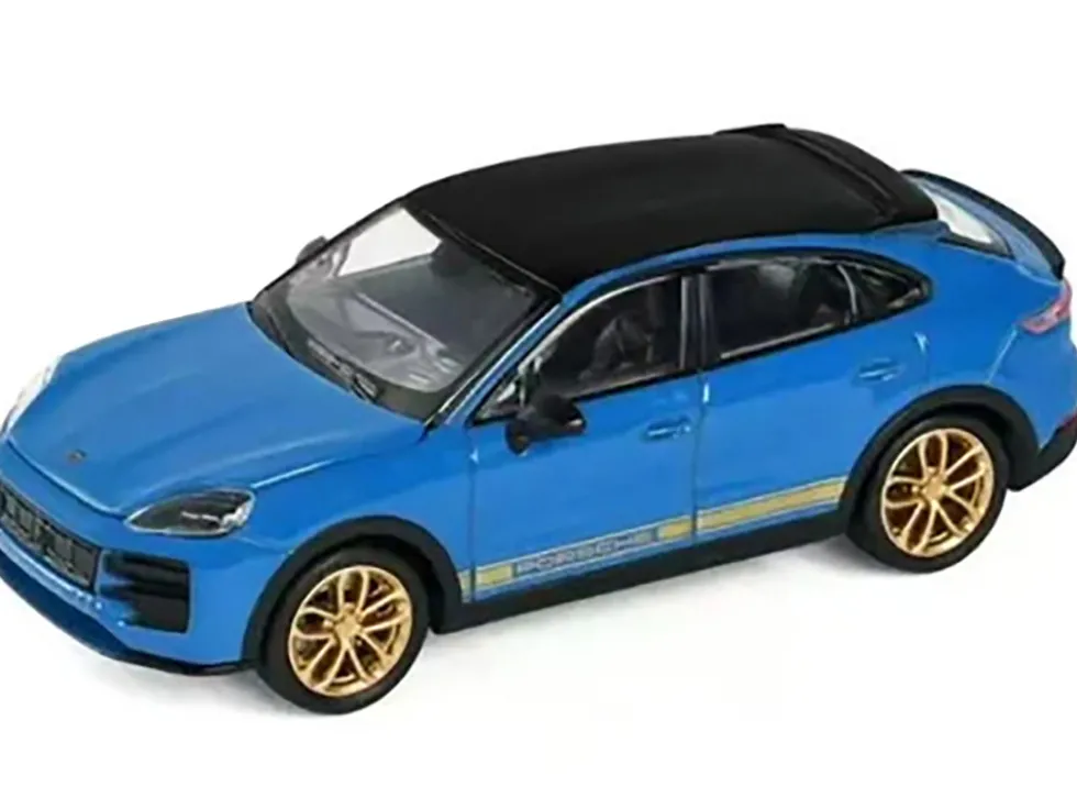 Porsche Cayenne Turbo GT Blue with Black Top and Gold Stripes 1/64 Diecast Model Car by Trends Hobby