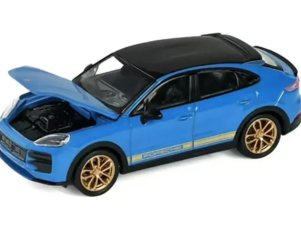 Porsche Cayenne Turbo GT Blue with Black Top and Gold Stripes 1/64 Diecast Model Car by Trends Hobby