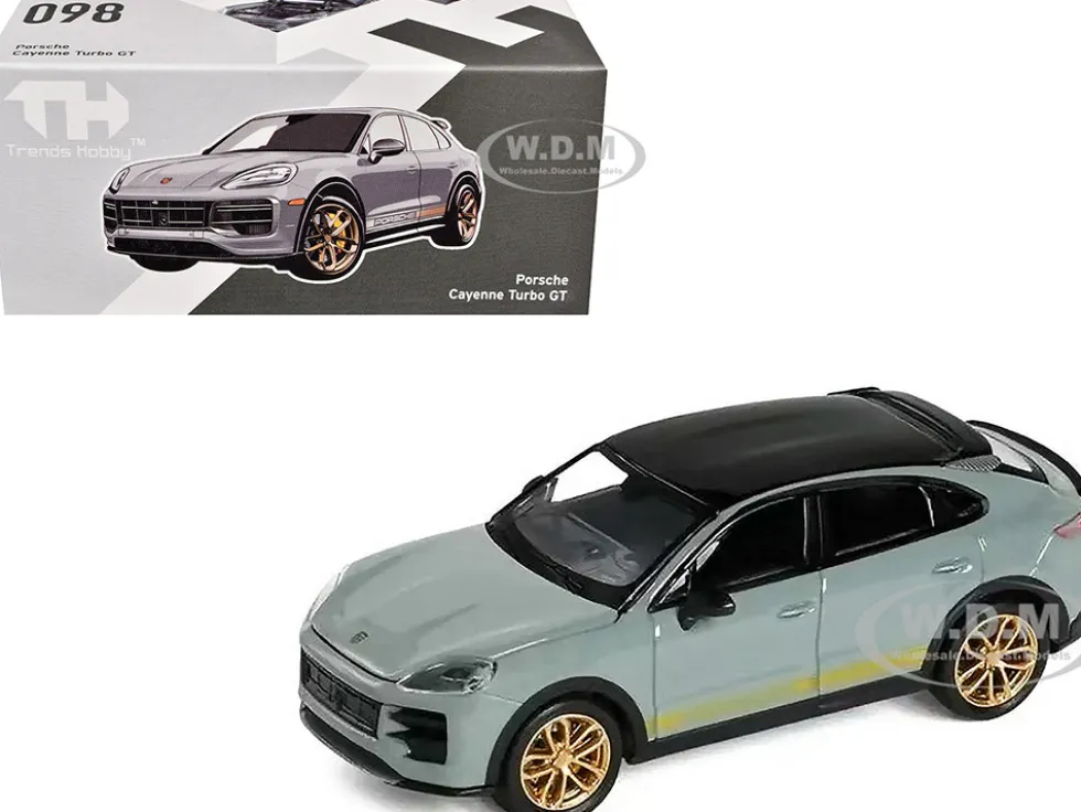 Porsche Cayenne Turbo GT Gray with Black Top and Gold Stripes 1/64 Diecast Model Car by Trends Hobby
