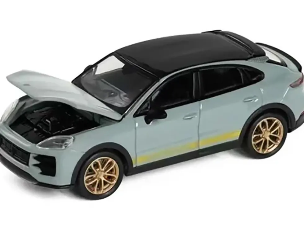 Porsche Cayenne Turbo GT Gray with Black Top and Gold Stripes 1/64 Diecast Model Car by Trends Hobby
