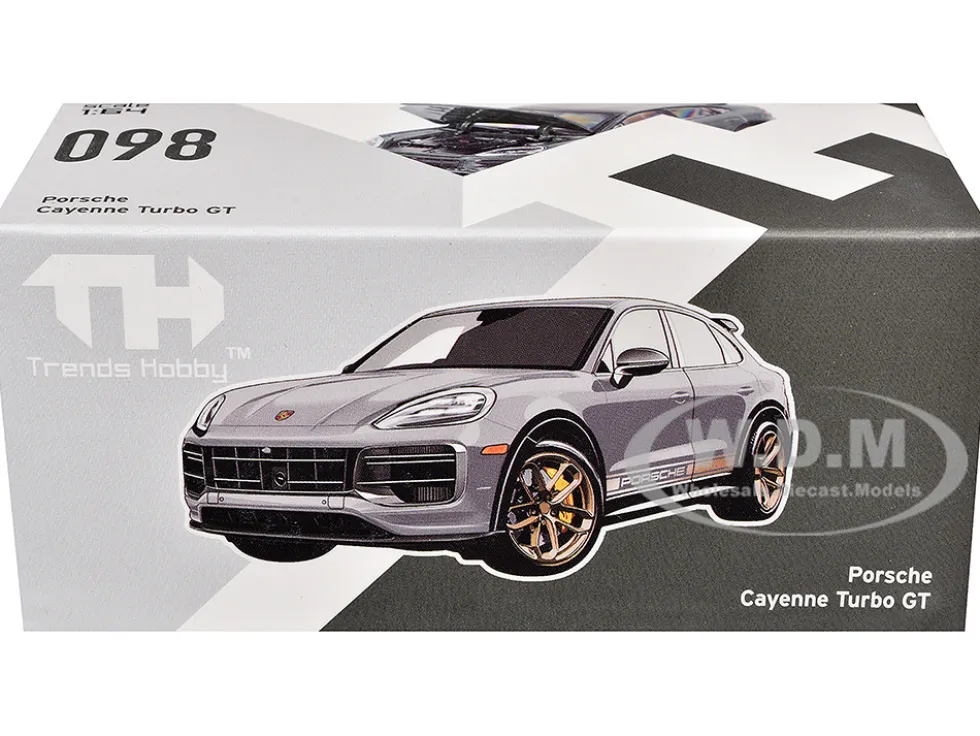 Porsche Cayenne Turbo GT Gray with Black Top and Gold Stripes 1/64 Diecast Model Car by Trends Hobby