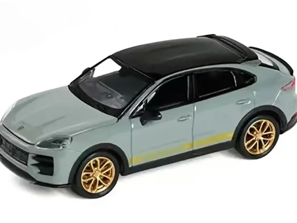 Porsche Cayenne Turbo GT Gray with Black Top and Gold Stripes 1/64 Diecast Model Car by Trends Hobby