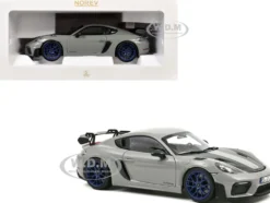 2023 Porsche Cayman GT4 RS Weissach Pack Chalk Gray with Carbon Hood Stripes 1/18 Diecast Model Car by Norev