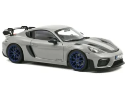 2023 Porsche Cayman GT4 RS Weissach Pack Chalk Gray with Carbon Hood Stripes 1/18 Diecast Model Car by Norev