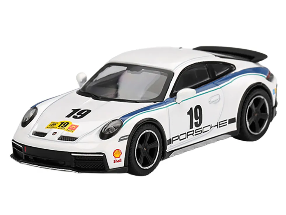 Porsche 911 Dakar #19 "Rally 1974" Tribute Livery White with Blue Stripes Limited Edition 1/64 Diecast Model Car by Mini GT