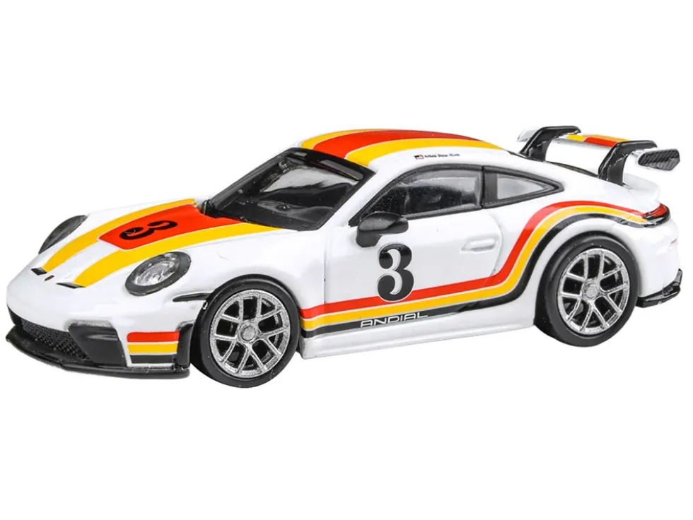 2025 Porsche 911 GT3 (992.2) #3 "Andial Livery" White with Stripes 1/64 Diecast Model Car by Paragon Models