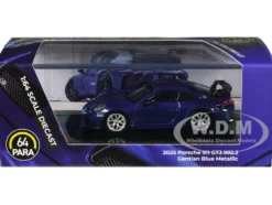 2025 Porsche 911 GT3 (992.2) Gentian Blue Metallic with Carbon Stripe 1/64 Diecast Model Car by Paragon Models