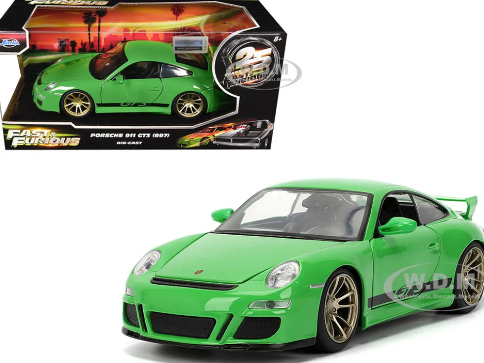 Porsche 911 GT3 (997) Green with Black Accents "Fast X" (2023) Movie "25 Years of Fast & Furious" Series 1/24 Diecast Model Car by Jada