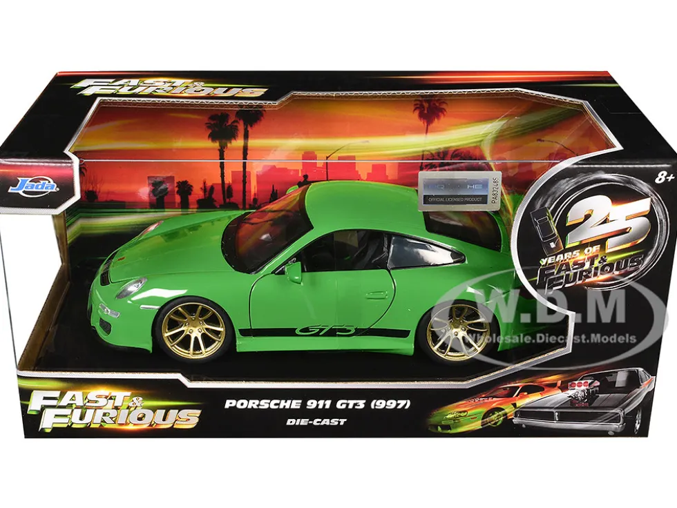 Porsche 911 GT3 (997) Green with Black Accents "Fast X" (2023) Movie "25 Years of Fast & Furious" Series 1/24 Diecast Model Car by Jada