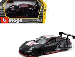 Porsche 911 GT3 R Black with Silver Hood and Top and Red Stripe "Race" Series 1/24 Diecast Model Car by Bburago