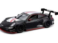 Porsche 911 GT3 R Black with Silver Hood and Top and Red Stripe "Race" Series 1/24 Diecast Model Car by Bburago