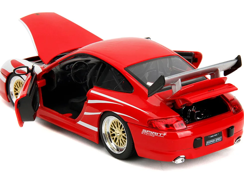 Porsche 911 GT3 (996) Red with White Graphics "Hyper-Spec" Series 1/24 Diecast Model Car by Jada