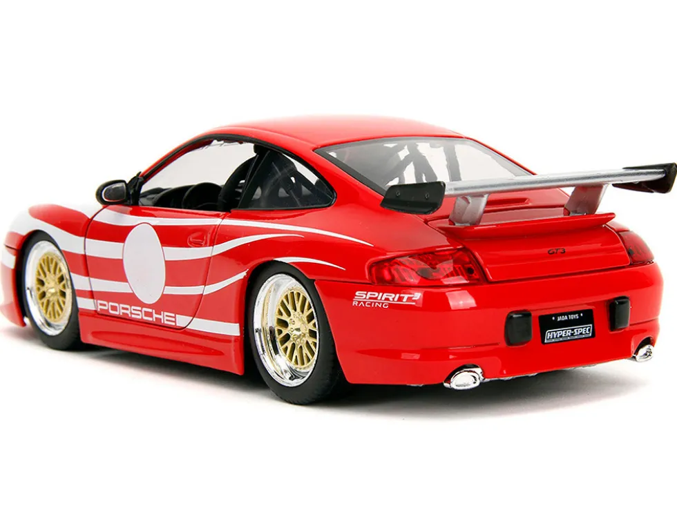 Porsche 911 GT3 (996) Red with White Graphics "Hyper-Spec" Series 1/24 Diecast Model Car by Jada
