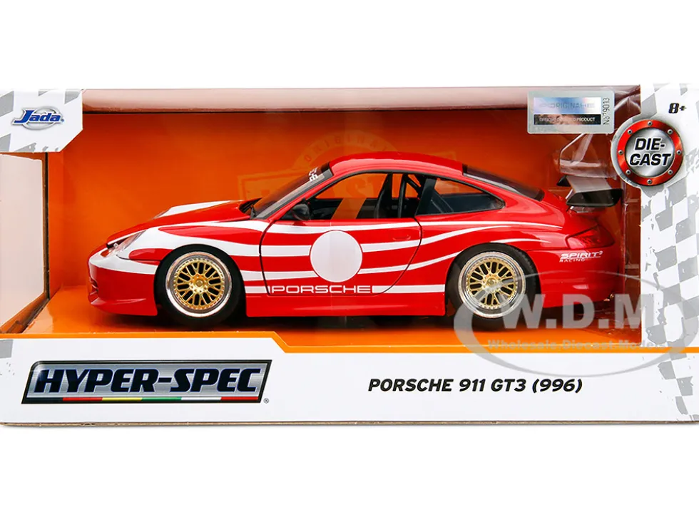 Porsche 911 GT3 (996) Red with White Graphics "Hyper-Spec" Series 1/24 Diecast Model Car by Jada