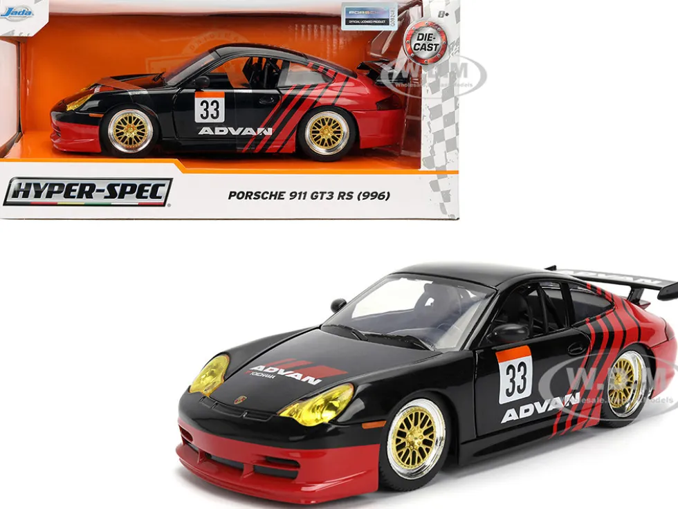 Porsche 911 GT3 RS (996) #33 "ADVAN" Black and Red "Hyper-Spec" Series 1/24 Diecast Model Car by Jada