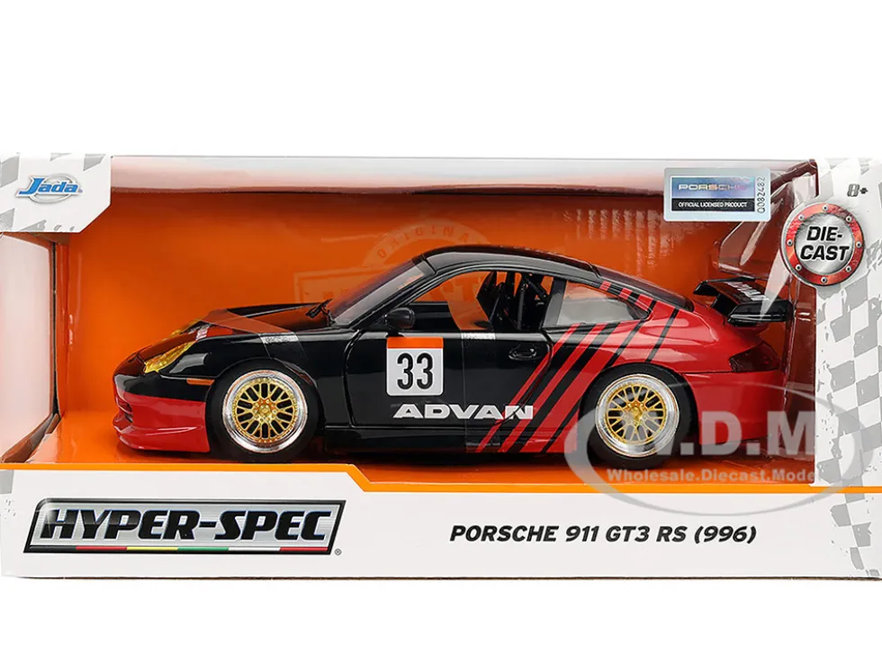 Porsche 911 GT3 RS (996) #33 "ADVAN" Black and Red "Hyper-Spec" Series 1/24 Diecast Model Car by Jada