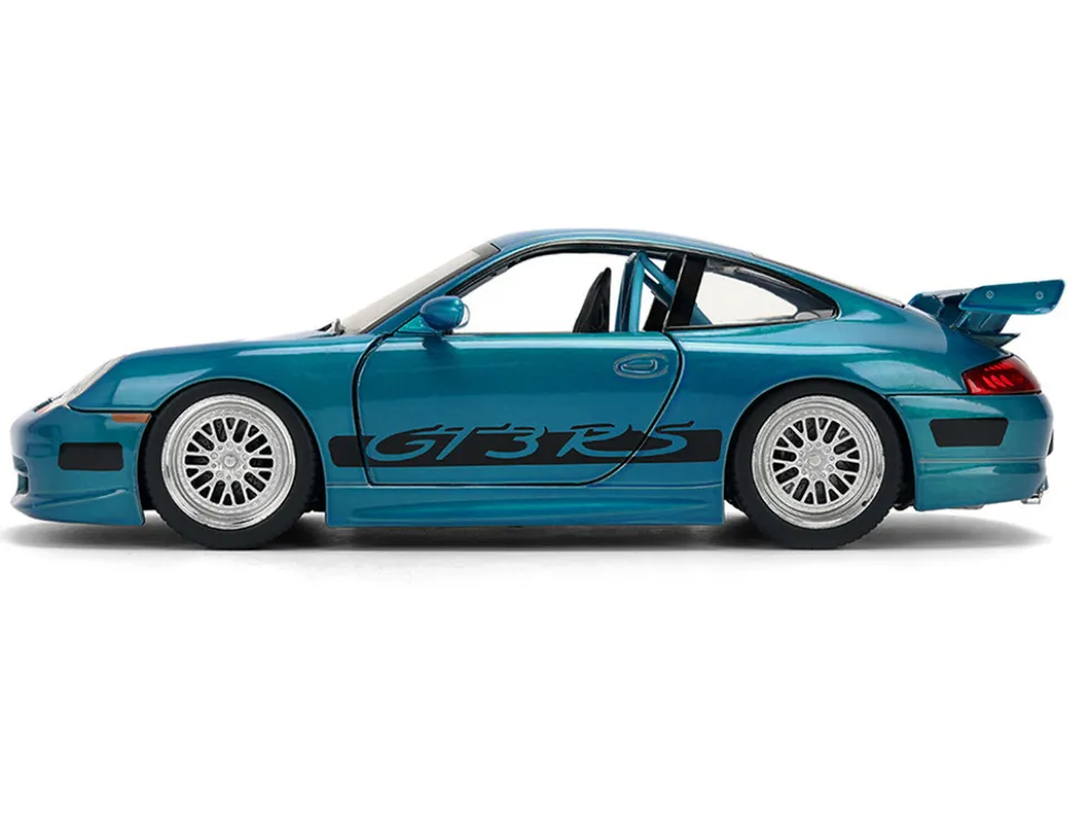 Porsche 911 GT3 RS (996) Blue Color Brush Finish "Fast Five" (2011) Movie "25 Years of Fast & Furious" Series 1/24 Diecast Model Car by Jada