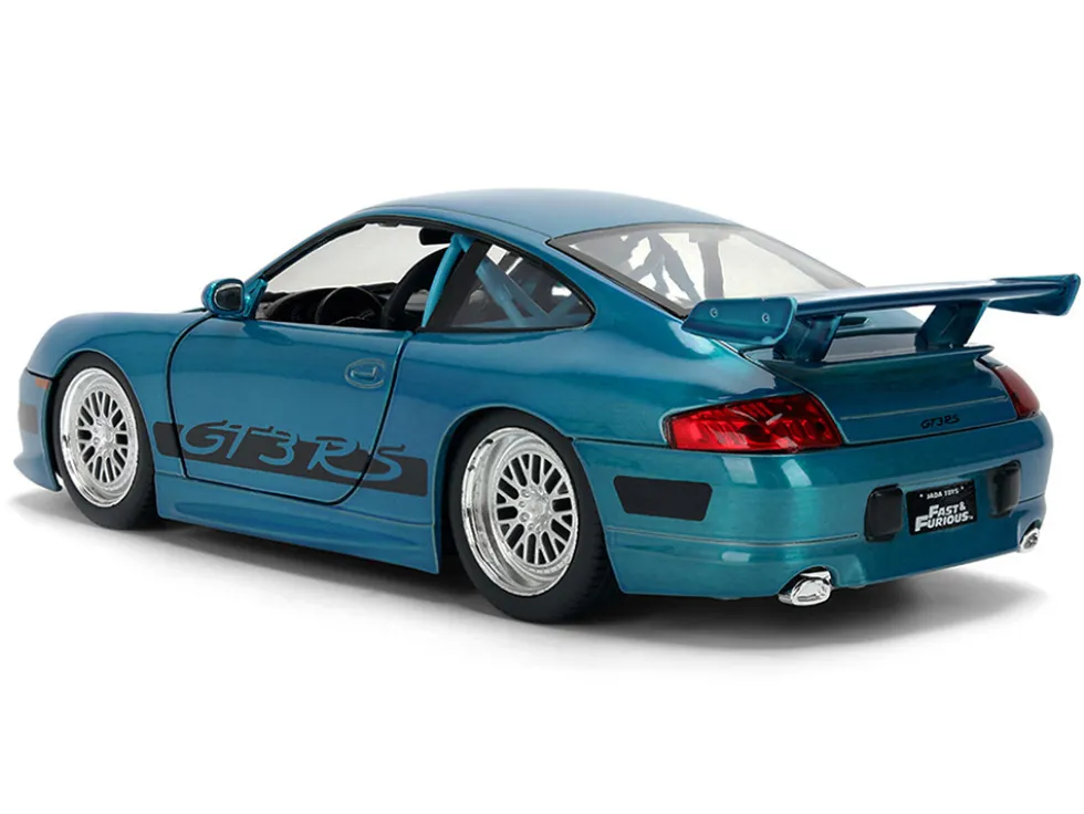 Porsche 911 GT3 RS (996) Blue Color Brush Finish "Fast Five" (2011) Movie "25 Years of Fast & Furious" Series 1/24 Diecast Model Car by Jada