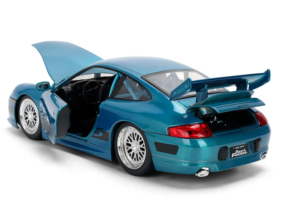 Porsche 911 GT3 RS (996) Blue Color Brush Finish "Fast Five" (2011) Movie "25 Years of Fast & Furious" Series 1/24 Diecast Model Car by Jada