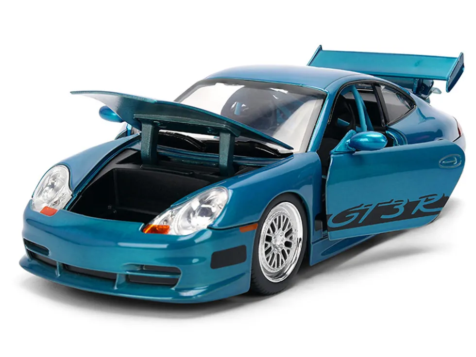 Porsche 911 GT3 RS (996) Blue Color Brush Finish "Fast Five" (2011) Movie "25 Years of Fast & Furious" Series 1/24 Diecast Model Car by Jada